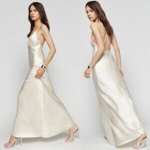 Reformation Maysen Silk Fior Di Latte Ivory Silk Lace Wedding Dress V-Neck 12